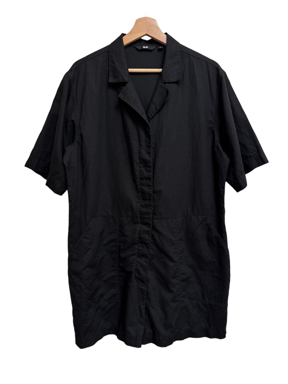 Uniqlo Romper Women Size XL Black One Piece Boiler Playsuit Linen Blend Workwear